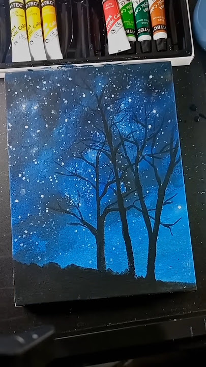 Lukisan Akrilik Mudah | Easy Acrylic Painting | Night Sky Painting #acrylicpainting