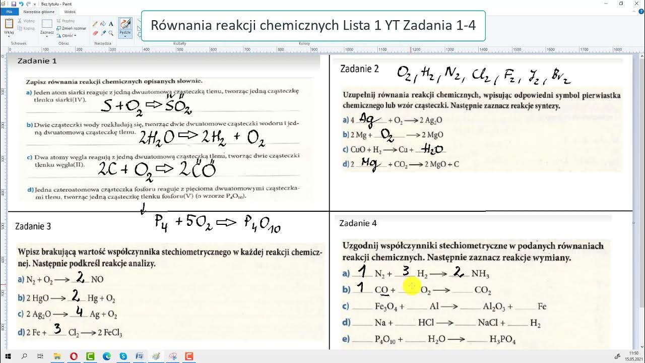 Równania Reakcji Chemicznych Zadania I Odpowiedzi www.youtube.com