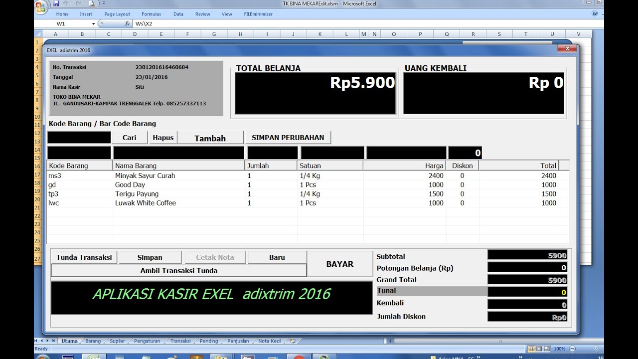  Aplikasi Kasir  Dengan Exel YouTube