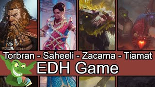 Torbran vs Saheeli vs Zacama vs Tiamat (ft. @CardboardCommand)  EDH / CMDR game play for MTG