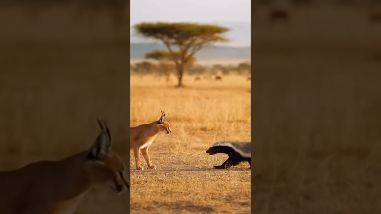 Fearless Mayhem! Honey badger vs Caracal🦡🦅 