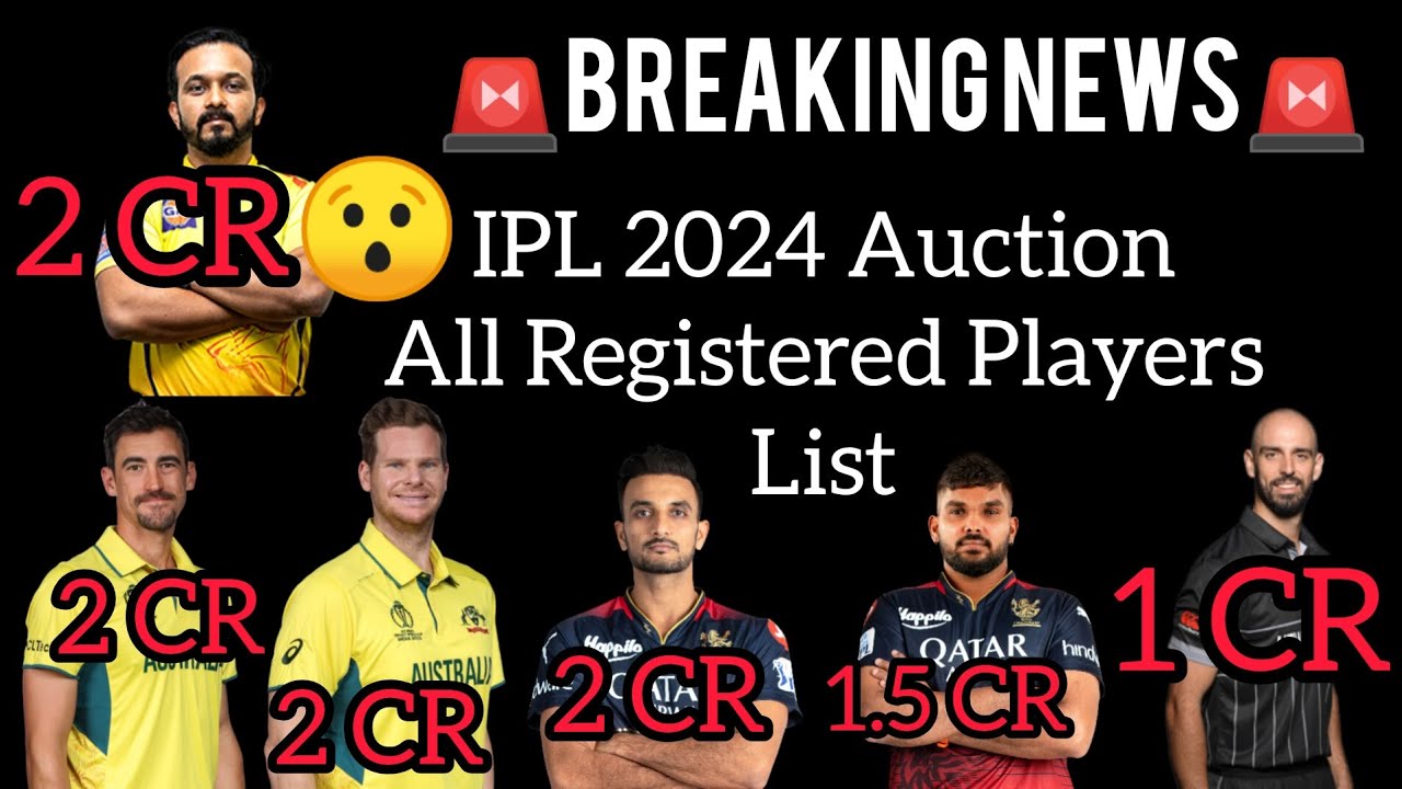 IPL Auction 2024 All registered players List. YouTube