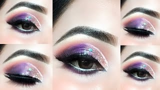 purple half cut crease eye makeup look for hooded eyes || party eye makeup || bridal makeup look