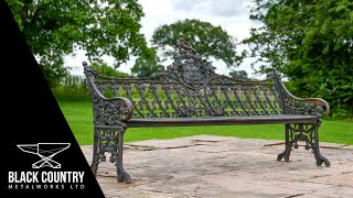Aged Black Cast Iron Gothic Three Seat Bench