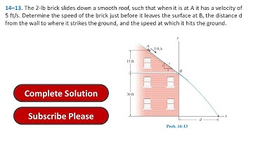 14–13. The 2-lb brick slides down a smooth roof, such that when | Engineering Mechanics Dynamics