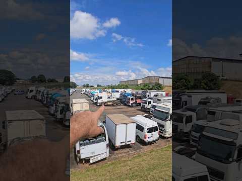Muitos caminhões, Vans e Micro-Ônibus no pátio da leilo em Goiânia