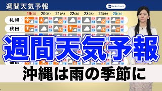 【週間天気】太平洋側ほどすっきりしない空　沖縄は雨の季節に｜ウェザーニュース