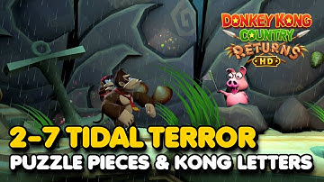 Donkey Kong Country Returns HD - Tidal Terror 2-7 (All Puzzle Pieces & KONG Letters)