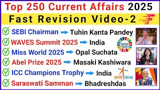 Top 250 Important Current Affairs 2025  Last 6 Months Current Affairs 2025  Current Affairs 2025