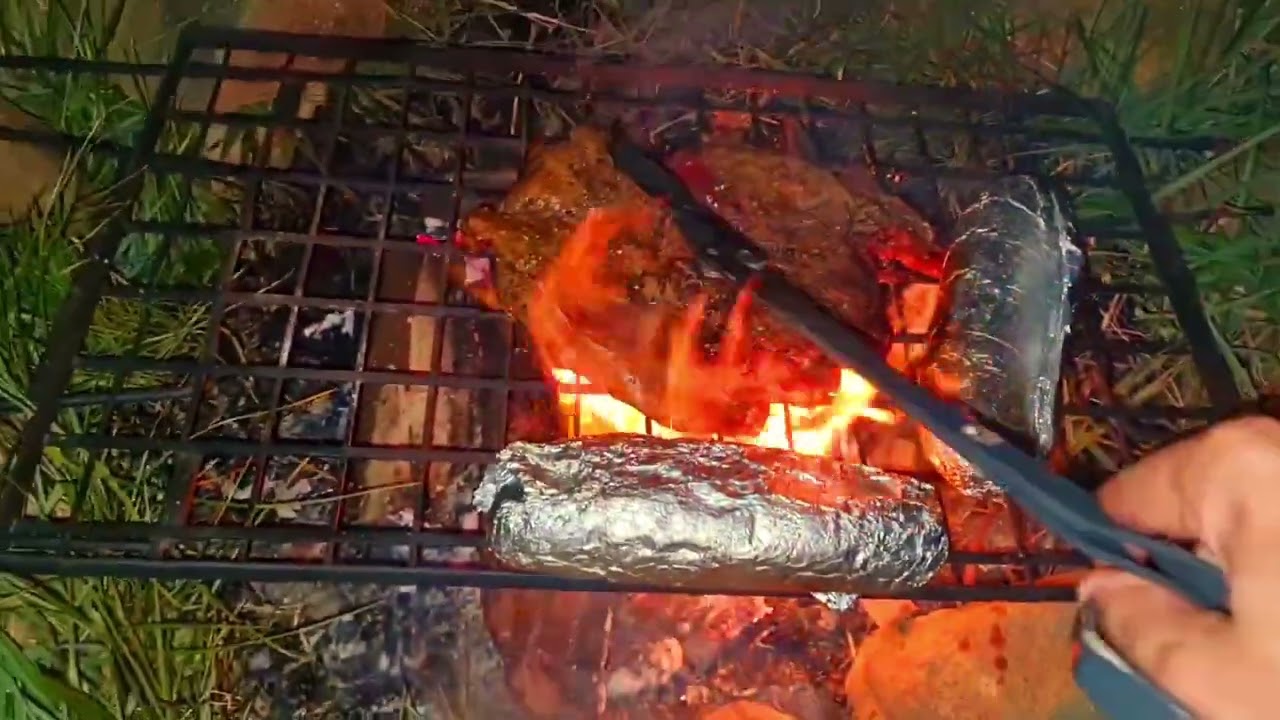 Campfire steak & garlic bread! Fun outdoors 🔥   Nature sounds, Relax ‎⁨‎⁨@showusoutdoors⁩    