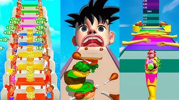 Sandwich Runner vs Pancake Run vs Popsicle Stack android ios All Level Game || Apple Gaming