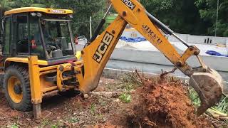 jcb 3dx digging out huge tree roots