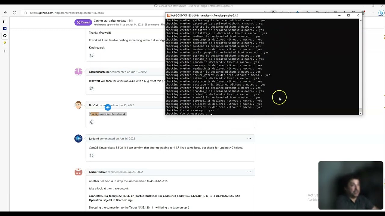 Recompiler nagios sans le ssl tel que recommandé pour Ubuntu 22.04