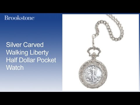 Silver Carved Walking Liberty Half Dollar Pocket Watch