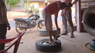 Mahindra Tractor Tyre puncture fix #tractor #tyrepuncture