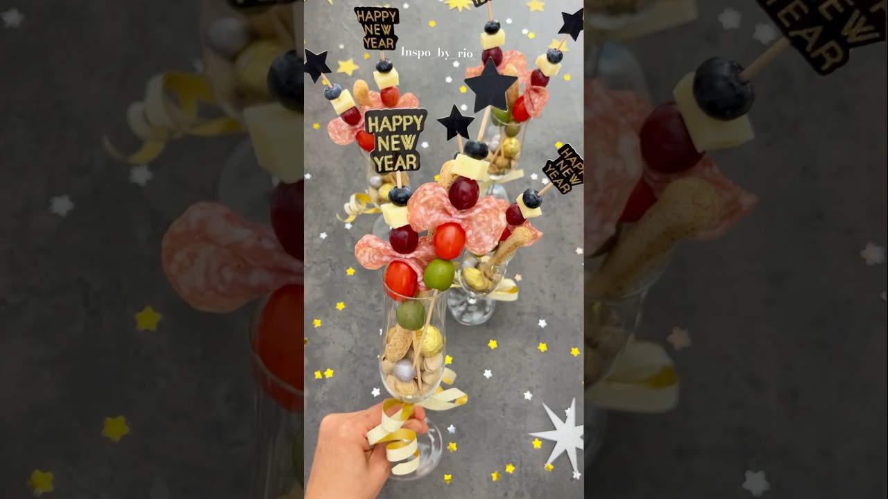 Elegant Champagne Glass Charcuterie Skewers ideas for New Year Celebration✨