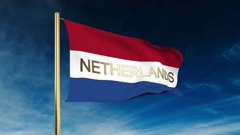 4K Netherlands flag slider style with title. Waving in the wind with cloud background animation