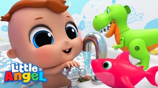 Dinosaur and Baby Shark Bath Toys Song | Little Angel Kids Cartoons and Nursery Rhymes