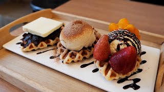 Croissant Waffles (Cream Fruit, Cinnamon Ice cream, Butter) - Korean Street Food