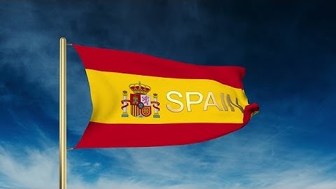 Spain Flag Slider Style With Title. Waving In The Wind With Cloud Background Ani Stock Animation