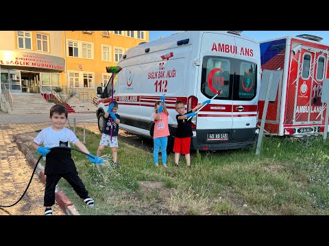 Gerçek AMBULANS SİREN SESİ !!! 😳😱 KAAN VE ARKADAŞLARI AMBULANS TEMİZLİYOR !! DİKKAT İĞNE VAR 🚑