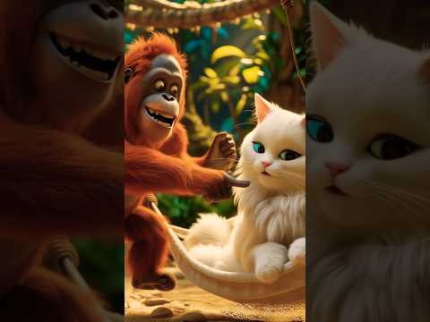 Orangutan invites cat