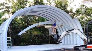 Quonset Hut: Assembling & Putting Up The Arches With Two People | Time lapse video