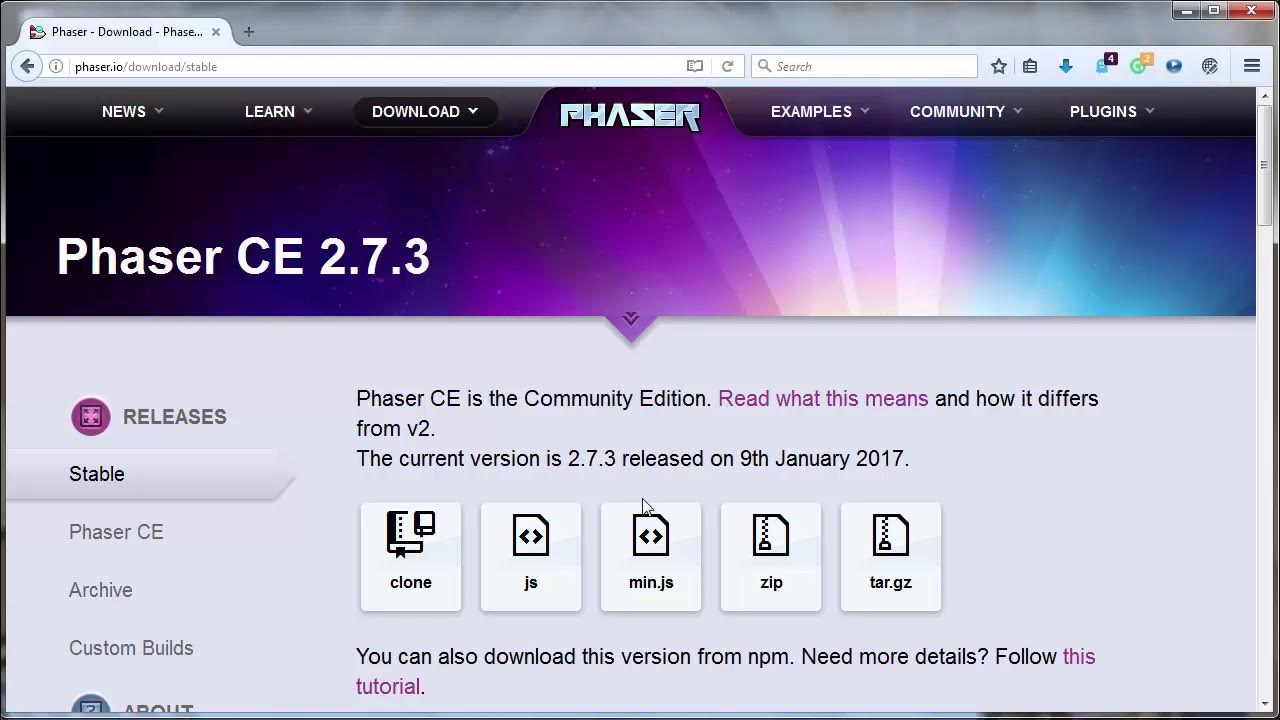 How to get Phaser Framework - Phaser.js HTML5 Game Engine - YouTube
