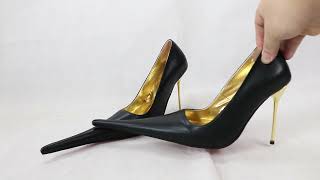Sorbern 12Cm Gold Cigarette Heels Pump Shoes Women Long Pointed Toe Slip On Ladies