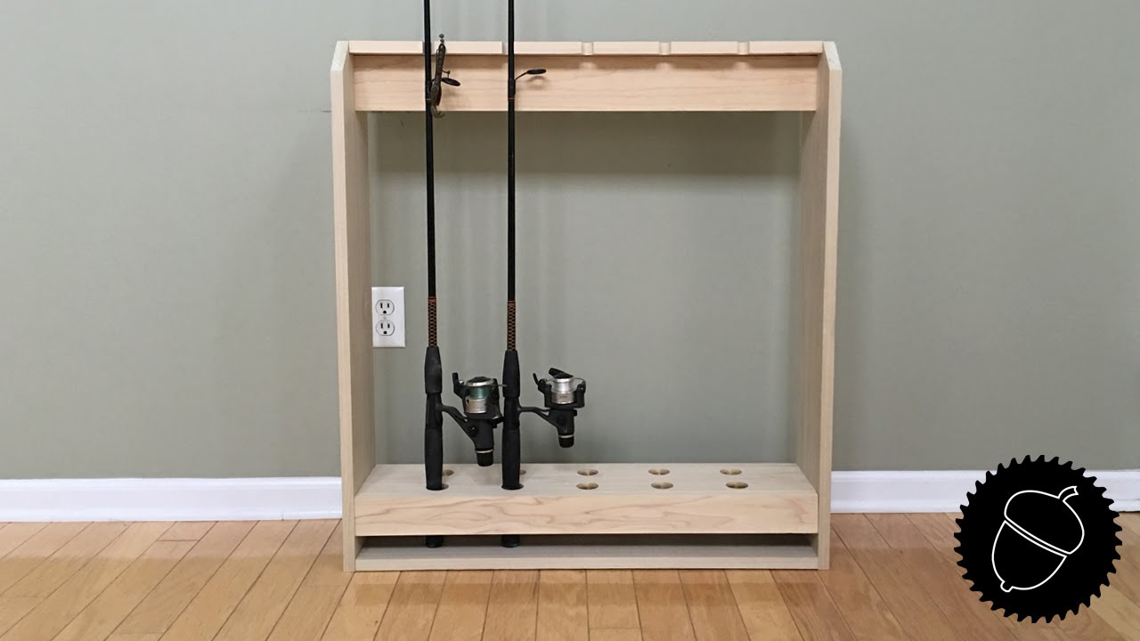 38-Rod Fishing Pole Holder Wood Rack Floor Stand Garage Display Organizer  Tool