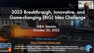 2023 BIG Idea Challenge Q&A Session - October 20, 2022