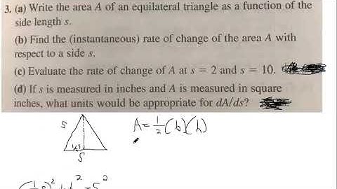 Find the instantaneous rate of change of the area of an equilateral triangle