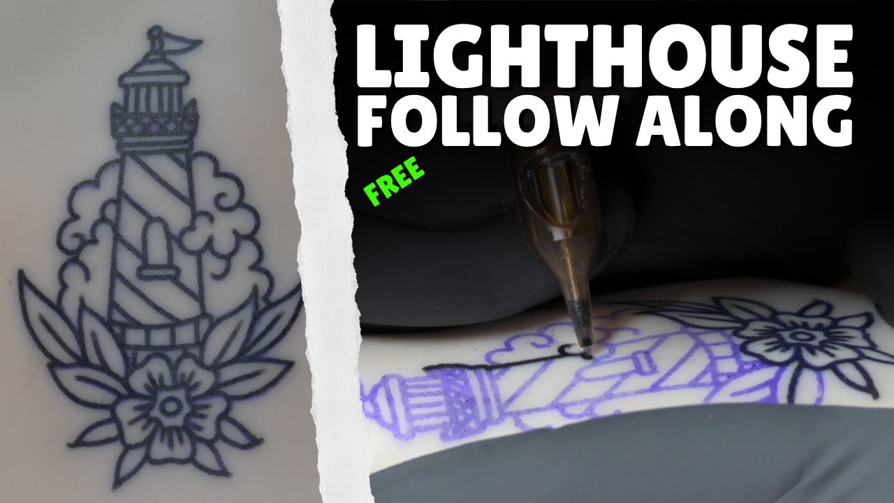 Traditional Lighthouse Tattoo Follow Along, image size:1280x720