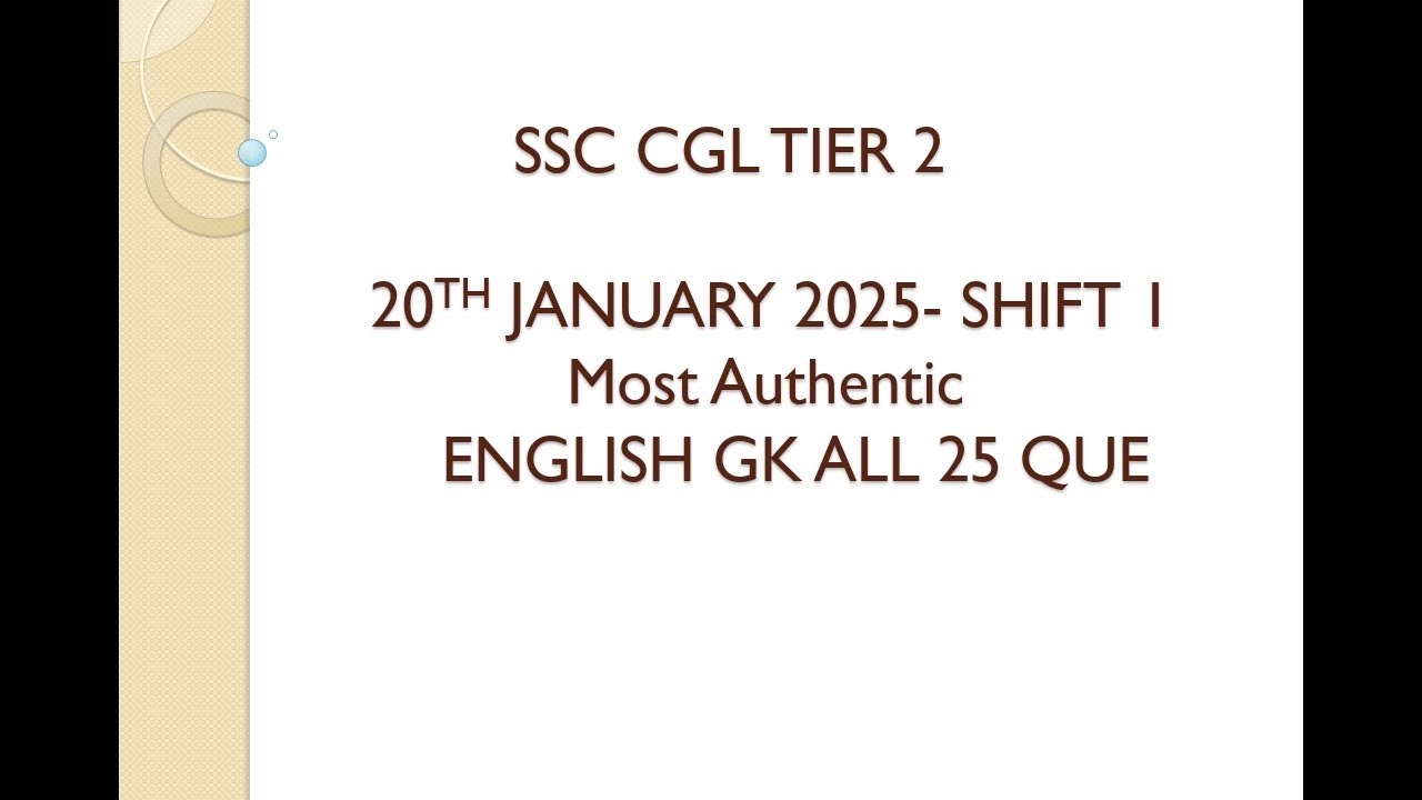 SSC CGL tier 2 2025 gk and english review and analysis - YouTube