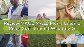 Review Mage Male Mens Linen 2 Piece Suit Slim Fit Wedding Groomsmen Summer Vest Pants Set With Pock