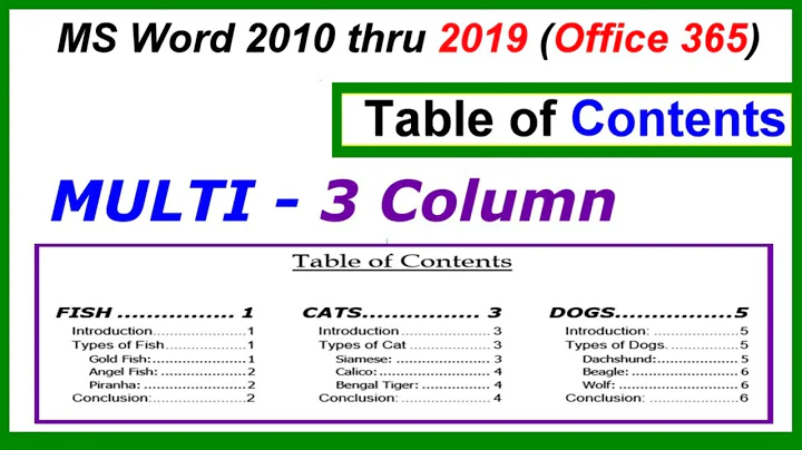 How to Make a 3 Column or Multi-Column Table of Contents using Word 2010 thru 2019