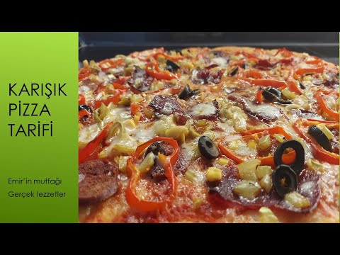 Karışık Pizza Tarifi / Evde Pizza Hamuru Nasıl Yapılır? / İnce Hamur Bol Malzemeli Pizza