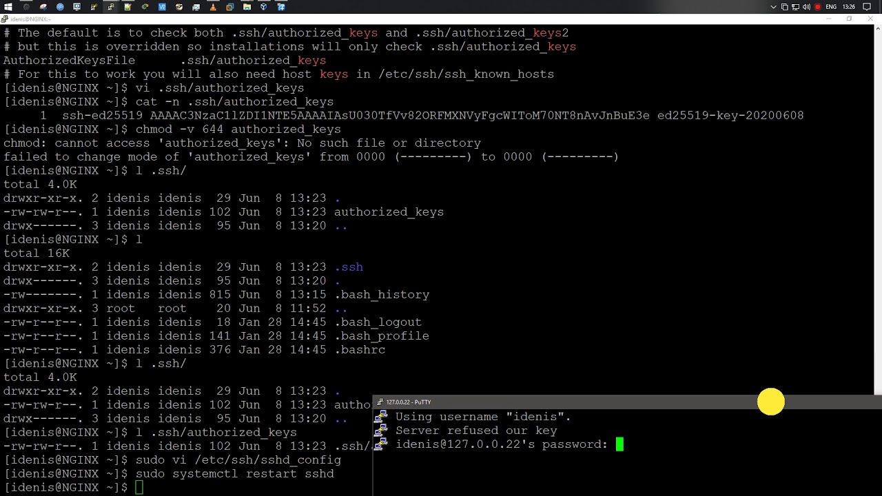 SSH Key Pair Authentication on Windows Client | Putty | Fedora 32