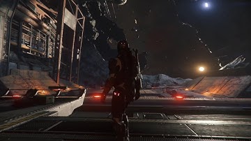 Cinematic Flying into a asteroid base hanger