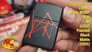 Zippo Marlboro Red M Logo Painted Black Matte Finish 2005 Zippo Marlboro Arcz-294