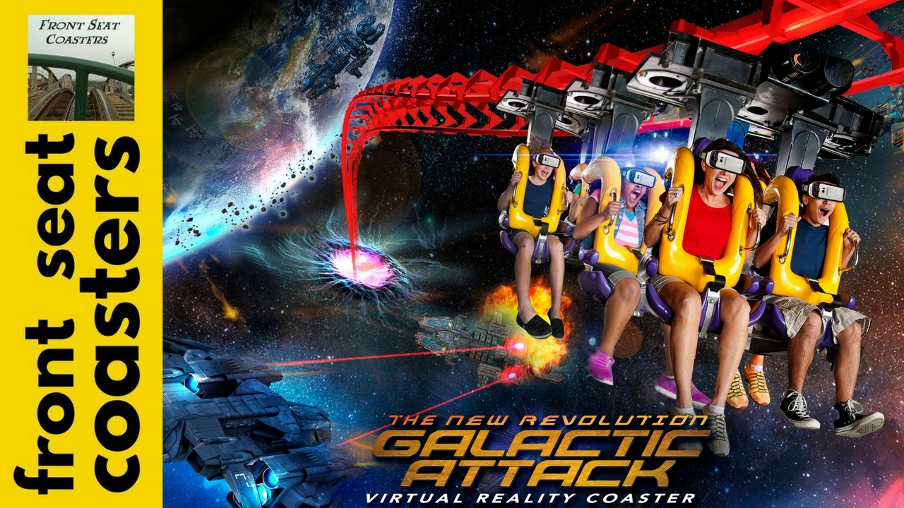 New Revolution Galactic Attack POV VR Roller Coaster Six Flags Discovery Kingdom 2017 rollercoaster bleachers