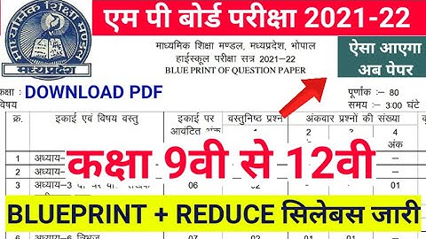 mp board class 9th से 12th blue print जारी 2021-22 with new reduce syllbus | ब्लूप्रिंट PDF download