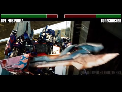 Optimus Prime vs. Bonecrusher fight WITH HEALTHBARS | HD | Transformers