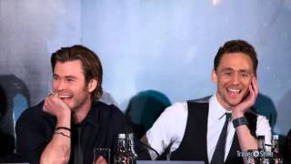 Tom Hiddleston singing &#39;If I Had A Hammer&#39; during an interview with Chris in Berlin