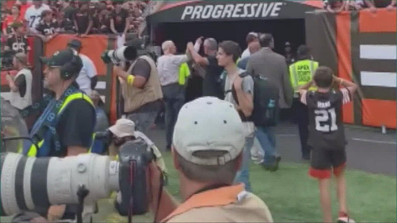 Cleveland Browns fan banned, arrested, after throwing bottle at owner Jimmy Haslam