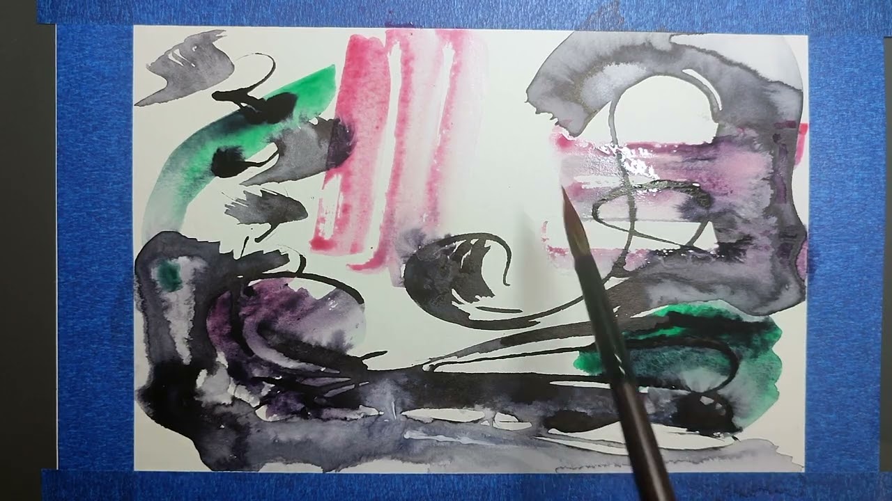 Abstract Ink Art with Water & Gold Accents | Intuitive Painting Process