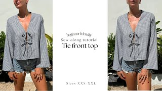 Tie front blouse sewing pattern | Ganni style | Beginner friendly sew-along tutorial