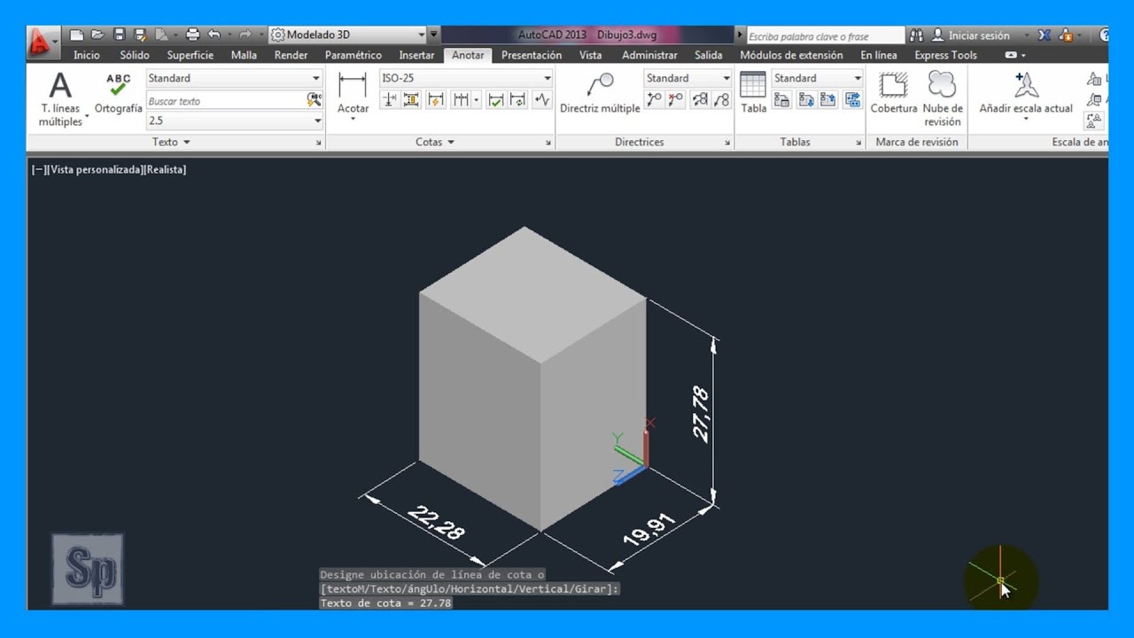 Autocad - Acotación en 3D. Acotar altura en sólidos. Acotar sólidos 3D.  Tutorial en español HD - YouTube