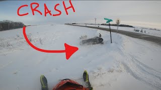 Snowmobile hits road sign and FLIPS!!  (1/28/23)