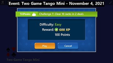 Two Game Tango Mini Game #7 | November 4, 2021 Event | TriPeaks Easy
